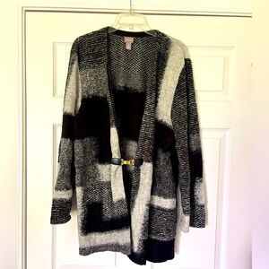 Chicos Size 3, Black and Grey Cardigan